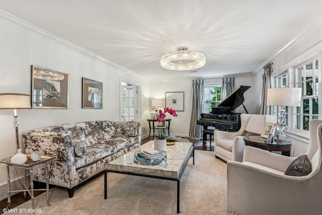 261 Woodstock Ave, Glen Ellyn, IL 60137 - living room featuring ornamental molding, a chandelier, and wood finished floors