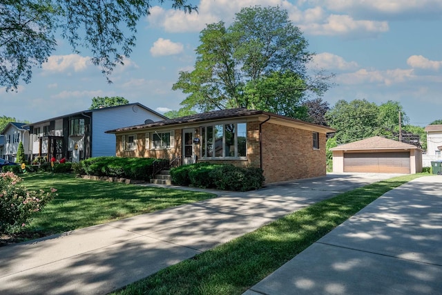 1416 S Chestnut Dr, Mount Prospect, IL 60056 - view of front of home with an outdoor structure, a garage, brick siding, and a front lawn