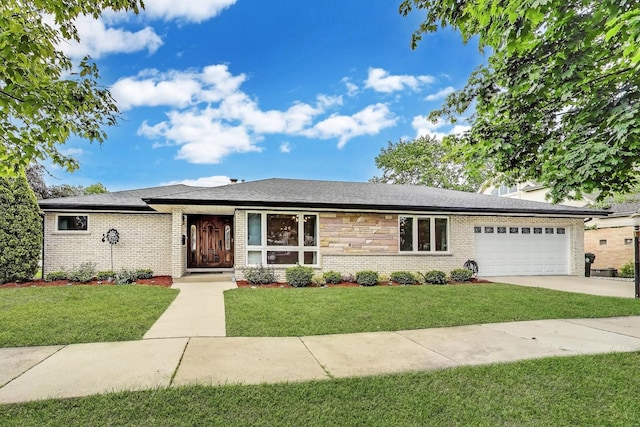 835 Tomawadee Ln, Park Ridge, IL 60068 - view of front of house with an attached garage, a front yard, brick siding, and driveway