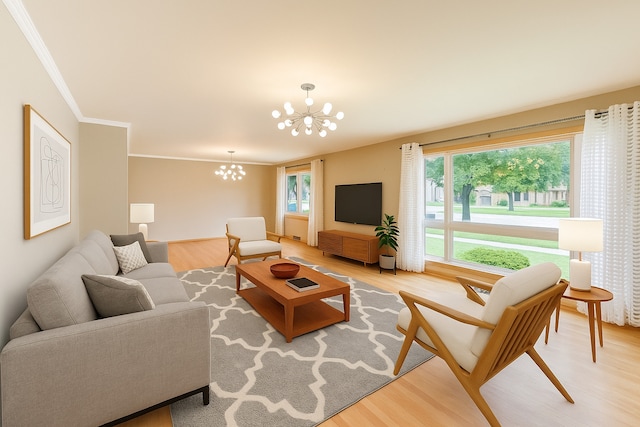 835 Tomawadee Ln, Park Ridge, IL 60068 - living area featuring a chandelier, light wood-type flooring, and ornamental molding