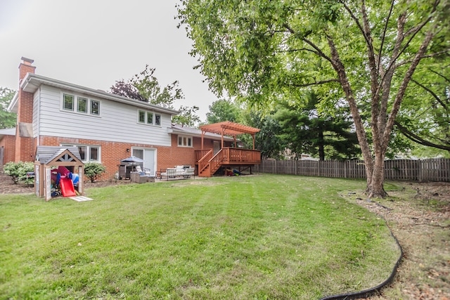 7613 Stratford Pl, Darien, IL 60561 - fenced backyard with a deck, a pergola, and stairway