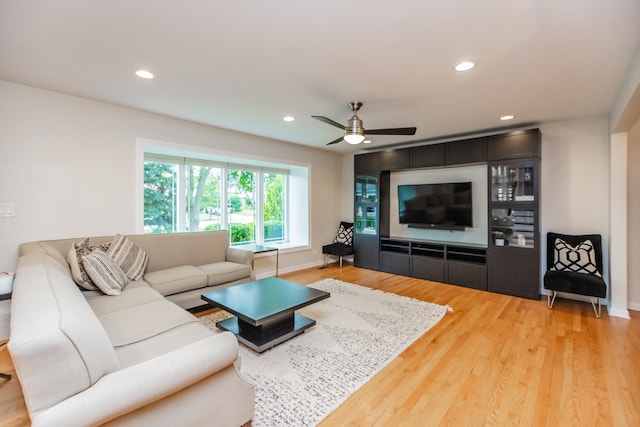 7613 Stratford Pl, Darien, IL 60561 - living area with a ceiling fan, light wood-style flooring, and recessed lighting