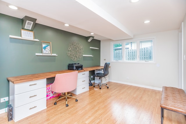 7613 Stratford Pl, Darien, IL 60561 - office space featuring light wood-type flooring, recessed lighting, and built in desk