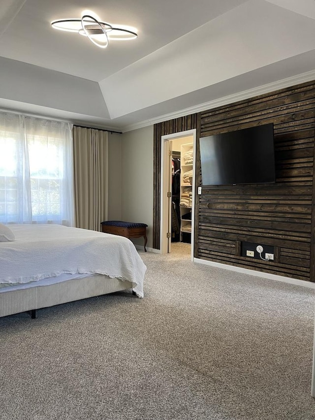 412 Merry Oaks Rd, Streamwood, IL 60107 - carpeted bedroom with a walk in closet, a closet, a tray ceiling, and lofted ceiling