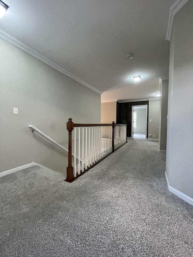 412 Merry Oaks Rd, Streamwood, IL 60107 - hall with carpet flooring, an upstairs landing, and crown molding