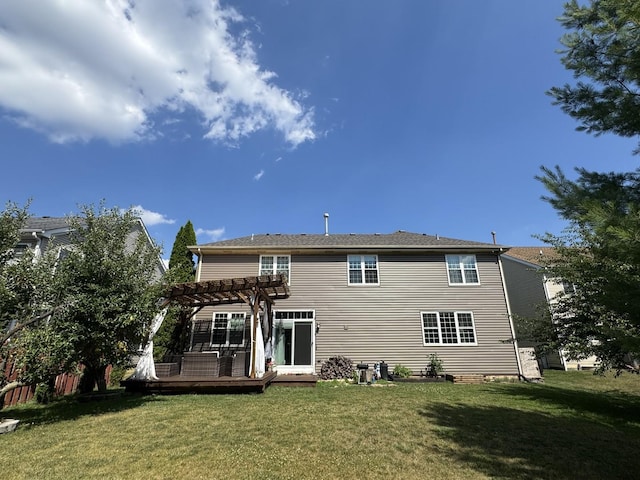 412 Merry Oaks Rd, Streamwood, IL 60107 - back of property with a pergola, a yard, and a wooden deck