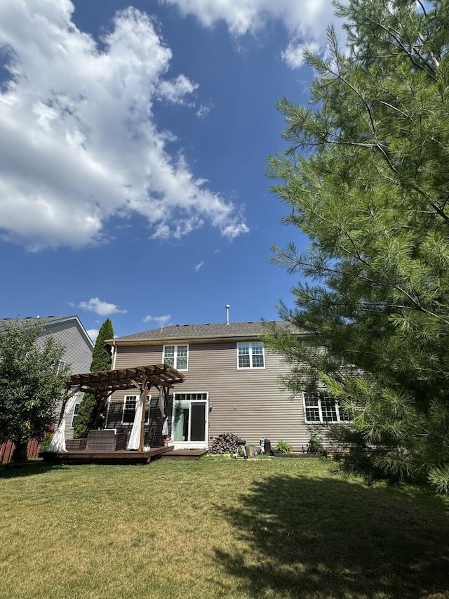 412 Merry Oaks Rd, Streamwood, IL 60107 - back of house featuring a pergola, a yard, and a wooden deck