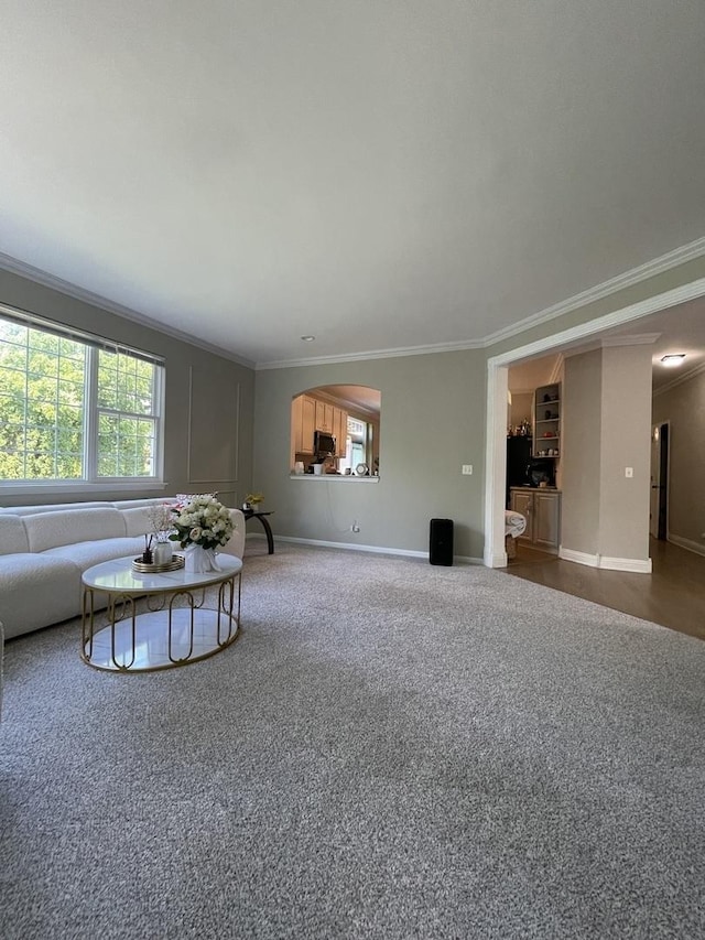 412 Merry Oaks Rd, Streamwood, IL 60107 - living room featuring ornamental molding and carpet flooring