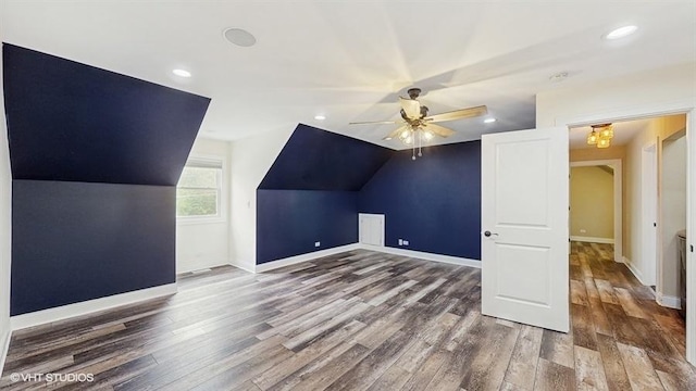 137 Forest Ave, Fox Lake, IL 60020 - bonus room featuring wood finished floors, lofted ceiling, ceiling fan, and recessed lighting