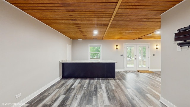 137 Forest Ave, Fox Lake, IL 60020 - unfurnished living room featuring wooden ceiling, wood finished floors, french doors, and recessed lighting