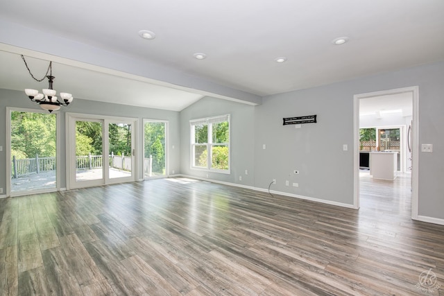 28426 W Lindbergh Dr, Barrington, IL 60010 - unfurnished living room featuring lofted ceiling, a chandelier, wood finished floors, and recessed lighting