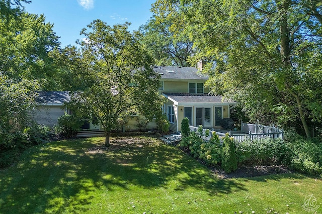 28426 W Lindbergh Dr, Barrington, IL 60010 - back of house with a yard, a wooden deck, and a chimney