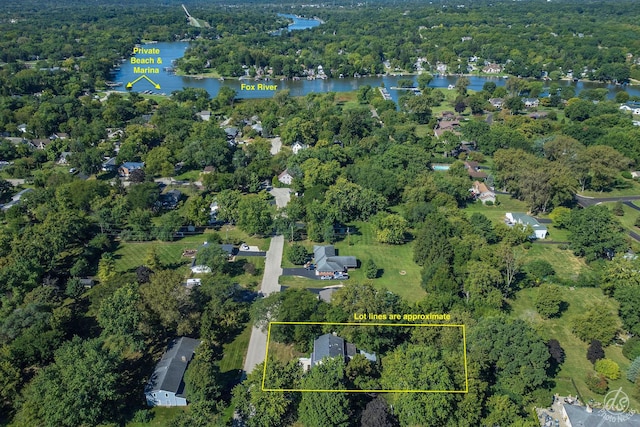 28426 W Lindbergh Dr, Barrington, IL 60010 - aerial overview of property's location with a nearby body of water and property boundaries highlighted