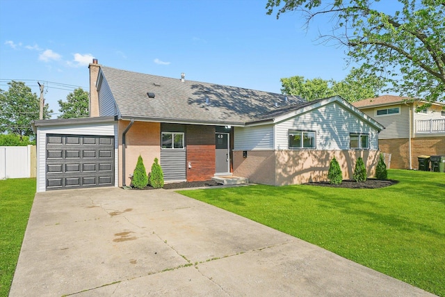 49 Stacy Ct, Glenview, IL 60025 - view of front facade featuring brick siding, an attached garage, a chimney, driveway, and a shingled roof
