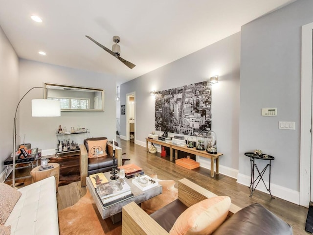 3743 N Kenmore Ave Unit 1, Chicago, IL 60613 - living room with a ceiling fan, wood finished floors, and recessed lighting