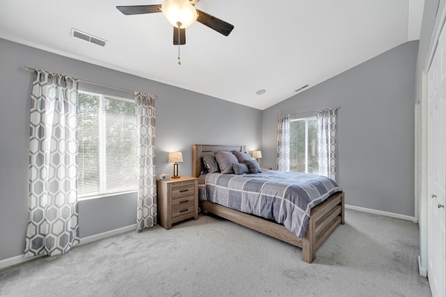 4576 Hilltop Dr, Loves Park, IL 61111 - bedroom featuring lofted ceiling, multiple windows, carpet flooring, and ceiling fan