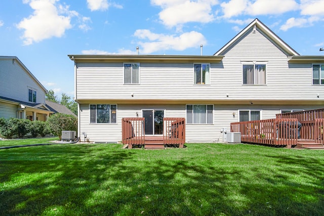 4576 Hilltop Dr, Loves Park, IL 61111 - rear view of property featuring a wooden deck and a lawn