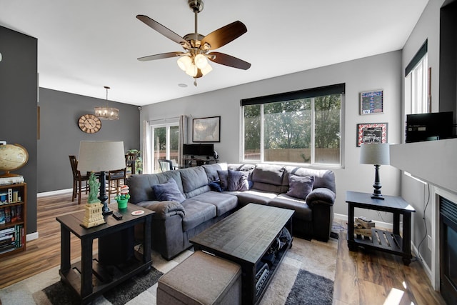 4576 Hilltop Dr, Loves Park, IL 61111 - living area featuring wood finished floors and a ceiling fan