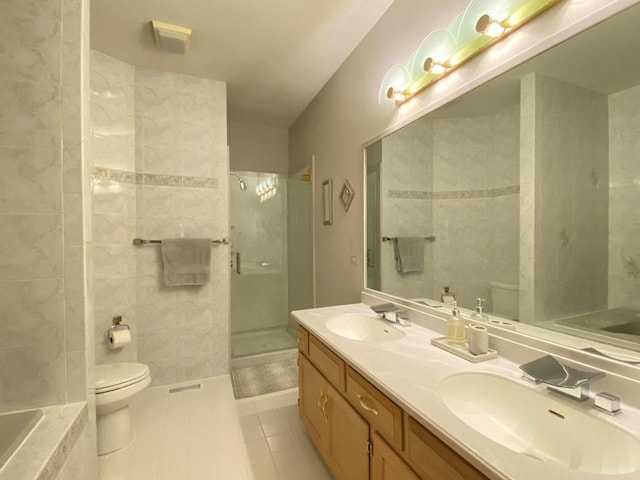 1920 Waverly Cir, Saint Charles, IL 60174 - bathroom with tile patterned floors, double vanity, a stall shower, and a tub