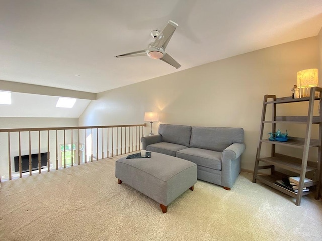 1920 Waverly Cir, Saint Charles, IL 60174 - sitting room with carpet, ceiling fan, vaulted ceiling, and a skylight
