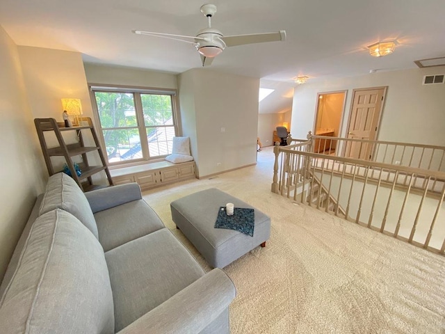 1920 Waverly Cir, Saint Charles, IL 60174 - carpeted living room with ceiling fan and vaulted ceiling