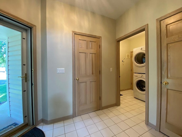 1920 Waverly Cir, Saint Charles, IL 60174 - laundry room featuring stacked washing machine and dryer and light tile patterned floors
