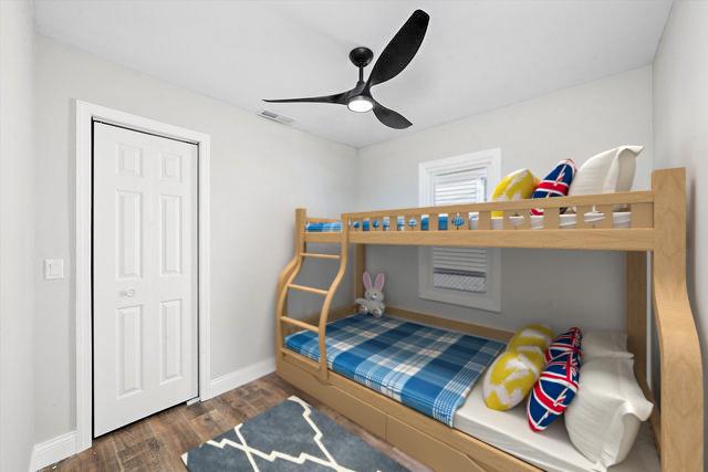 1326 N Poplar Ave, Round Lake Beach, IL 60073 - bedroom featuring dark wood-type flooring and ceiling fan