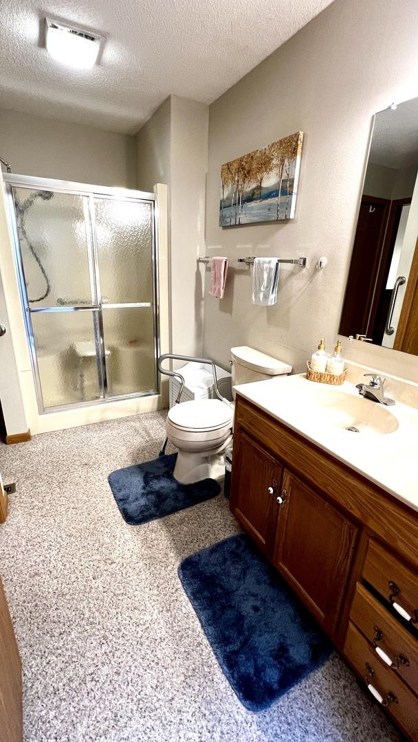 500 Jenkran Way Unit 2, Morrison, IL 61270 - full bathroom with vanity, a shower stall, and a textured ceiling
