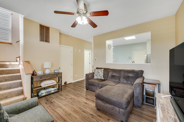 2326 Woodhill Ct, Plainfield, IL 60586 - living room with stairs, wood finished floors, and ceiling fan