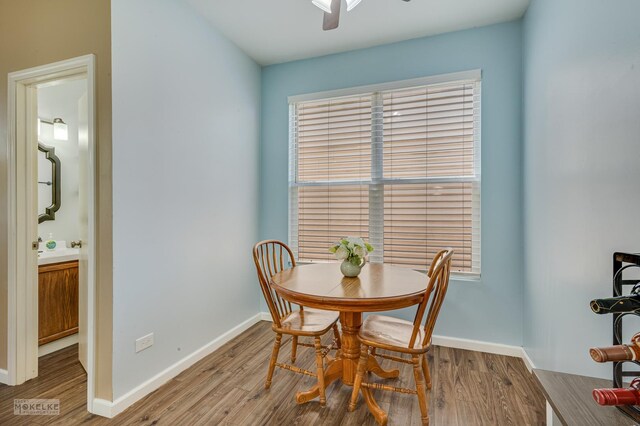 2326 Woodhill Ct, Plainfield, IL 60586 - dining room with wood finished floors, a ceiling fan, and plenty of natural light