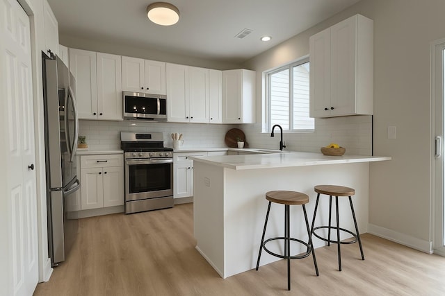 339 Terra Springs Cir Unit 339, Volo, IL 60020 - kitchen with stainless steel appliances, a peninsula, light wood finished floors, white cabinetry, and light countertops