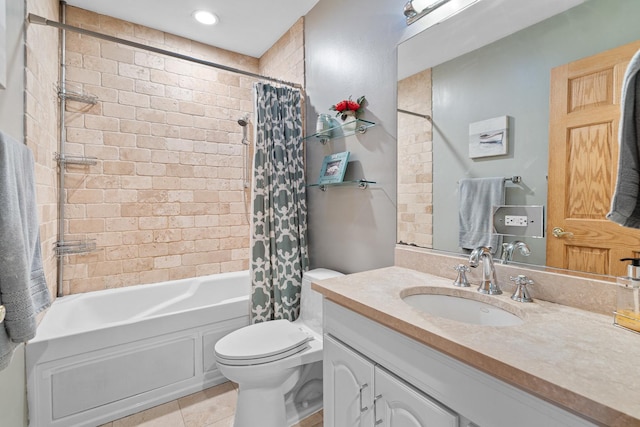 2222 Grey Ave, Evanston, IL 60201 - full bath featuring vanity, shower / tub combo with curtain, and tile patterned floors