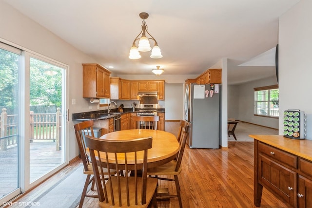 4705 Peacock Ln, Plainfield, IL 60586 - dining space featuring light wood-type flooring and a chandelier