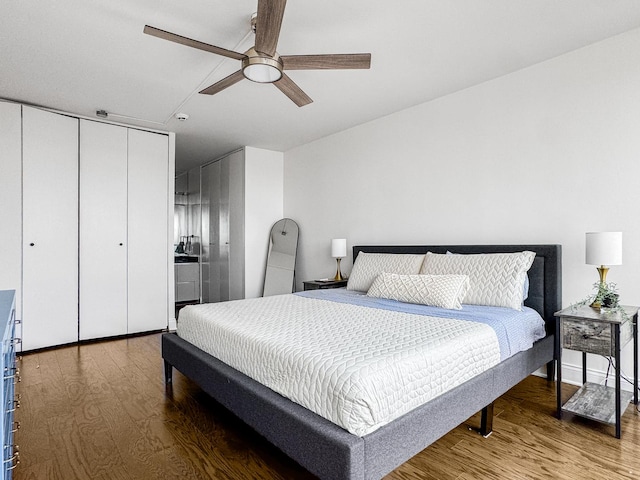 3150 N Sheridan Rd Unit 10C, Chicago, IL 60657 - bedroom featuring wood finished floors, a closet, and ceiling fan