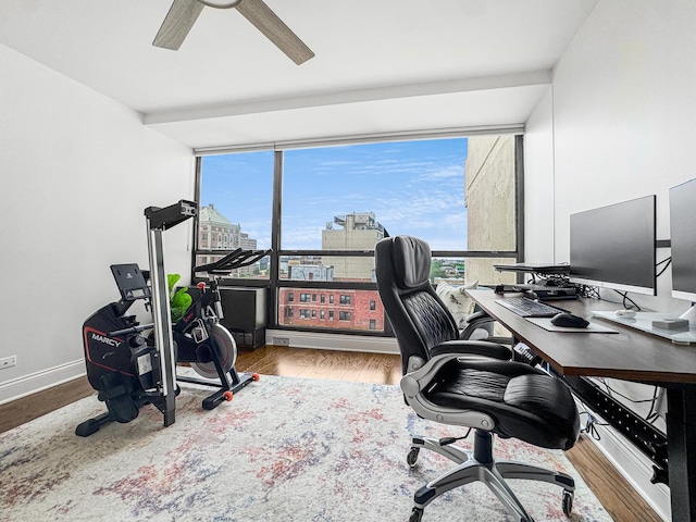 3150 N Sheridan Rd Unit 10C, Chicago, IL 60657 - office space featuring expansive windows, wood finished floors, and ceiling fan