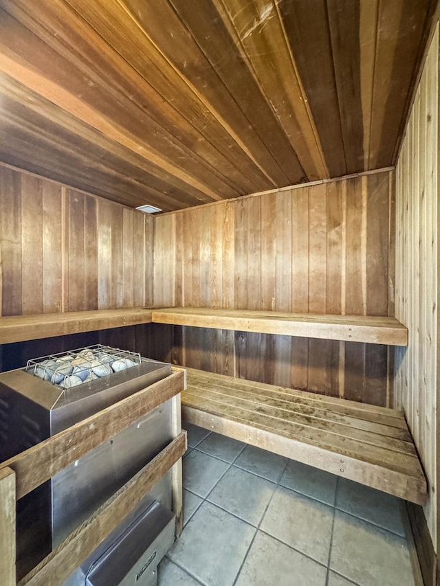 3150 N Sheridan Rd Unit 10C, Chicago, IL 60657 - sauna / steam room with wood ceiling, wooden walls, and tile patterned floors