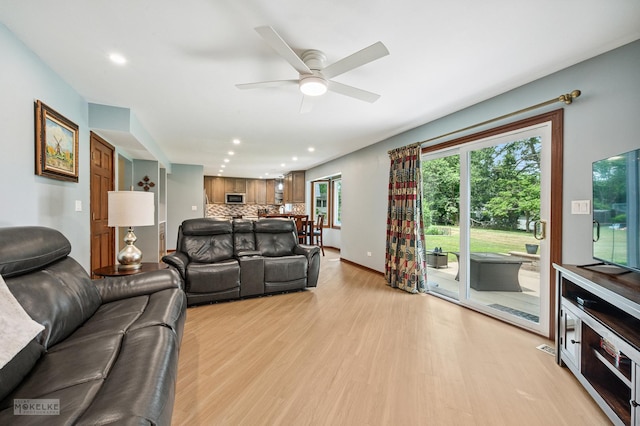 2430 Lakeside Dr, Aurora, IL 60504 - living room with light wood-style floors, recessed lighting, and a ceiling fan