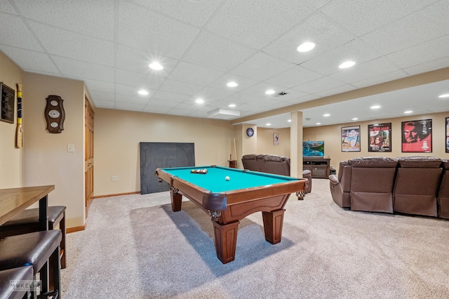 2430 Lakeside Dr, Aurora, IL 60504 - recreation room featuring light colored carpet, billiards, and recessed lighting