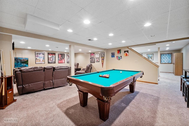 2430 Lakeside Dr, Aurora, IL 60504 - rec room featuring carpet flooring, pool table, and recessed lighting
