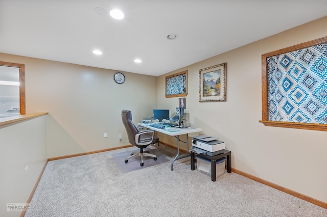 2430 Lakeside Dr, Aurora, IL 60504 - carpeted home office featuring baseboards and recessed lighting