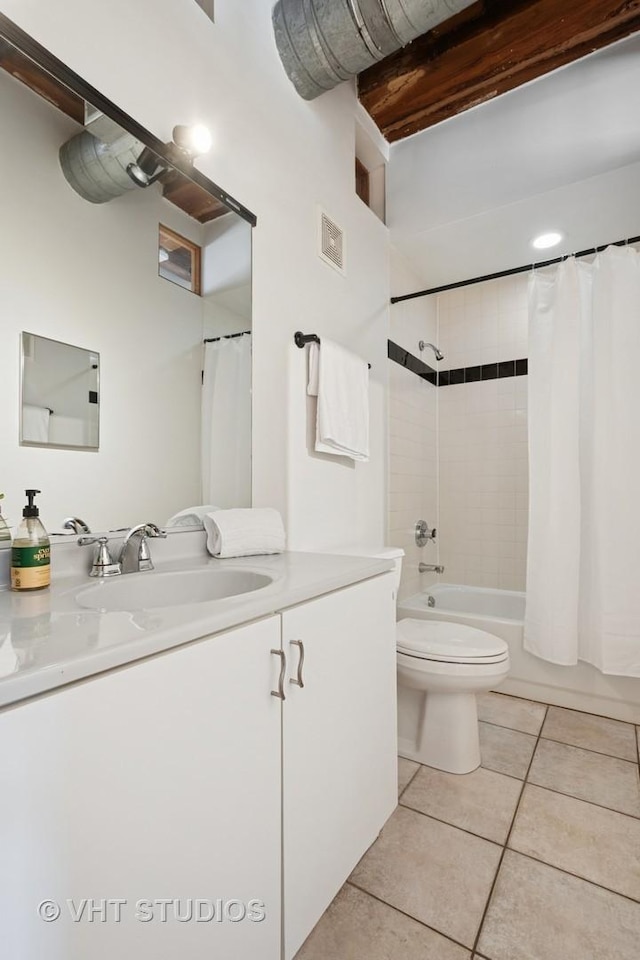 732 S Financial Pl Unit 202, Chicago, IL 60605 - full bathroom with vanity, tile patterned flooring, and shower / bath combo with shower curtain
