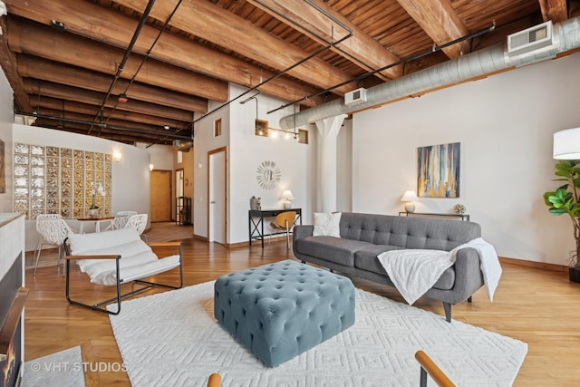 732 S Financial Pl Unit 202, Chicago, IL 60605 - living area with a wood ceiling with exposed beams and wood finished floors