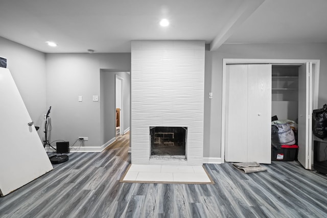 19 Apple Ln, Park Forest, IL 60466 - unfurnished living room with wood finished floors, recessed lighting, and a large fireplace