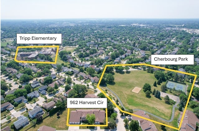 962 Harvest Cir, Buffalo Grove, IL 60089 - aerial view of property's location featuring property boundaries highlighted