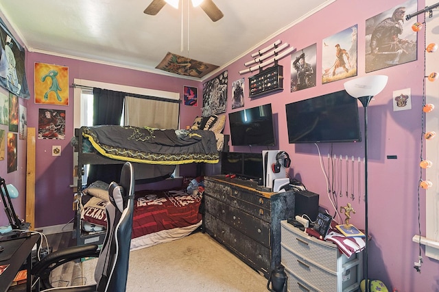 18329 Klimm Ave, Homewood, IL 60430 - bedroom featuring a ceiling fan, carpet flooring, and crown molding