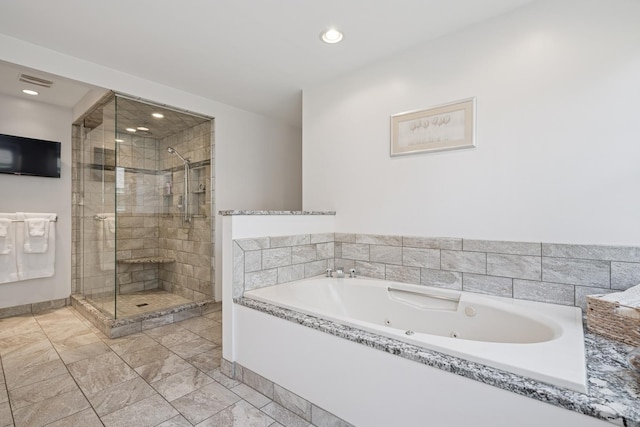 19466 W Aspen Dr, Mundelein, IL 60060 - full bath with a jetted tub, a stall shower, recessed lighting, and marble finish floors