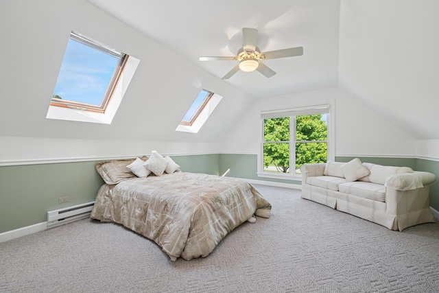 19466 W Aspen Dr, Mundelein, IL 60060 - bedroom with baseboard heating, carpet flooring, lofted ceiling, and a skylight