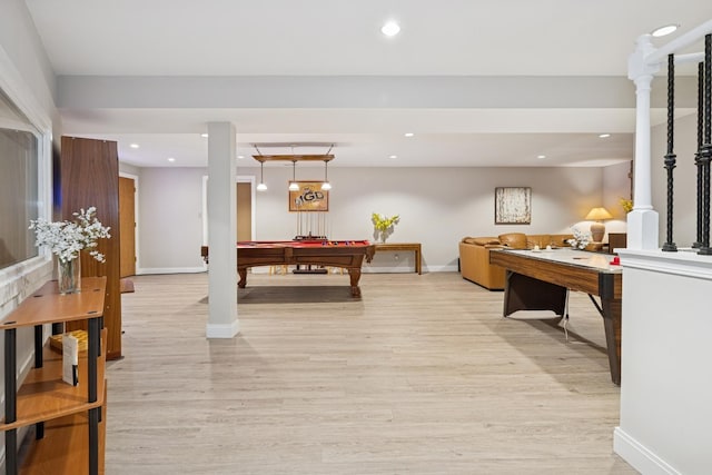 19466 W Aspen Dr, Mundelein, IL 60060 - rec room featuring light wood-type flooring, billiards, and recessed lighting