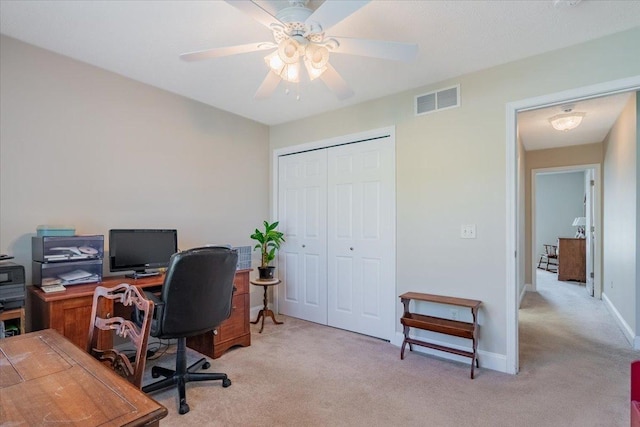 2236 Boulder Dr, Normal, IL 61761 - office area featuring light carpet and a ceiling fan