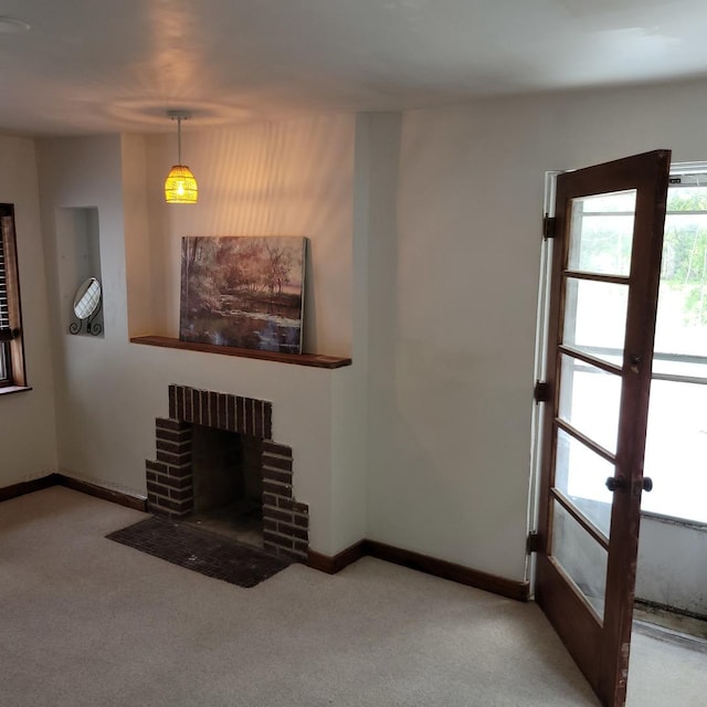 715 E Margaret St, Thornton, IL 60476 - living area featuring light colored carpet, a fireplace, and french doors